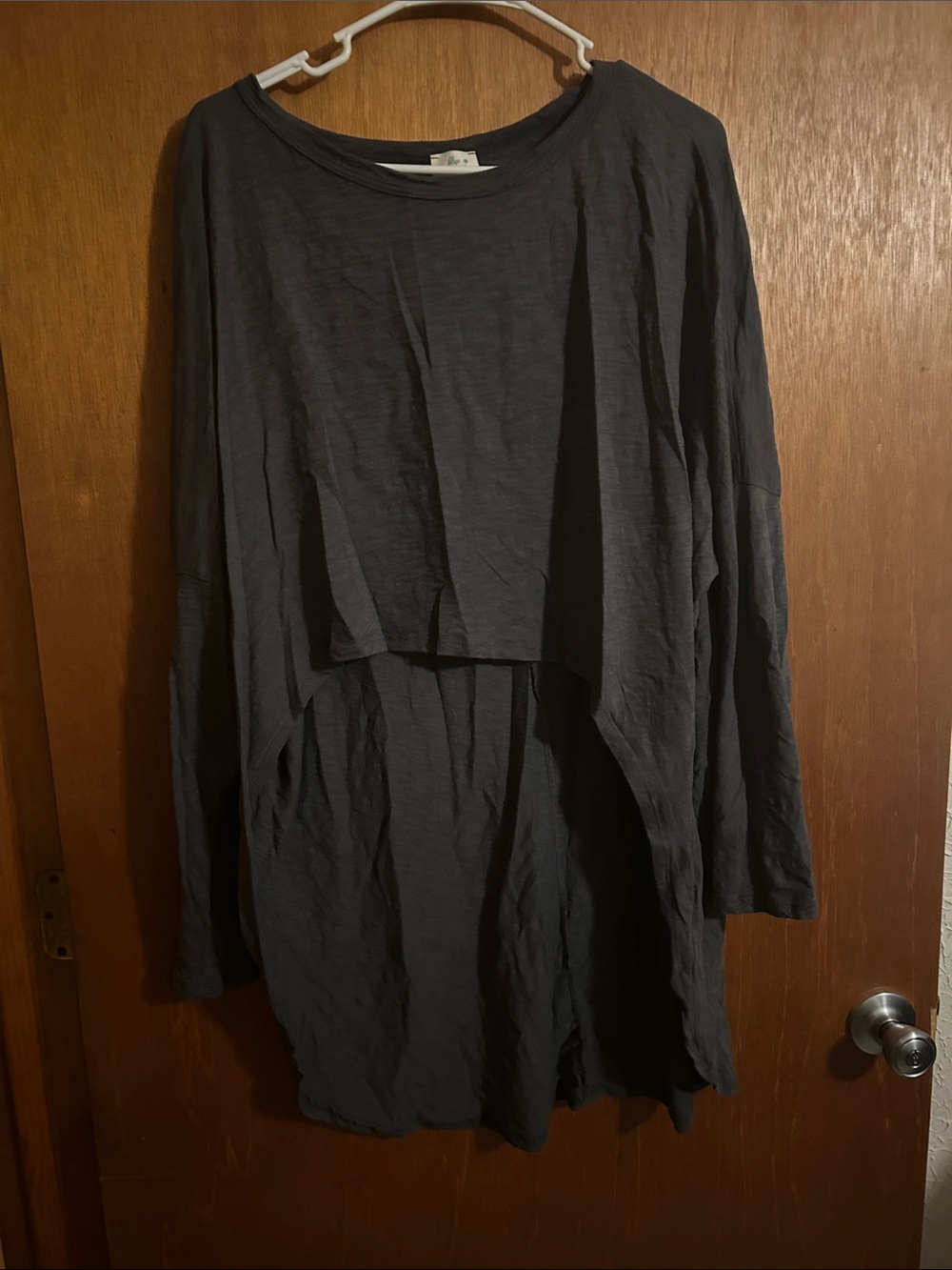 Relaxed Layered Long-Sleeve Tunic Top - Charcoal